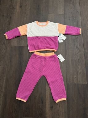 Kids Colorblock Quilted Matching Set - Pink & Peach